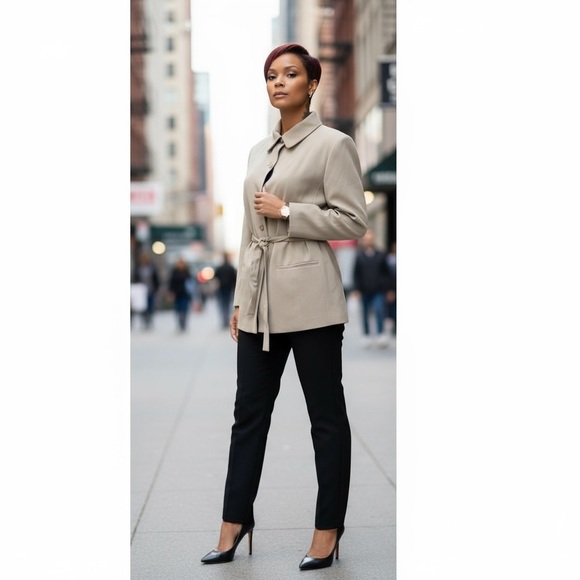 Karen Scott Jackets & Blazers - Karen Scott Light Gray Apparel Dress Coat that Ties in Front. Sophisticated. ☑️